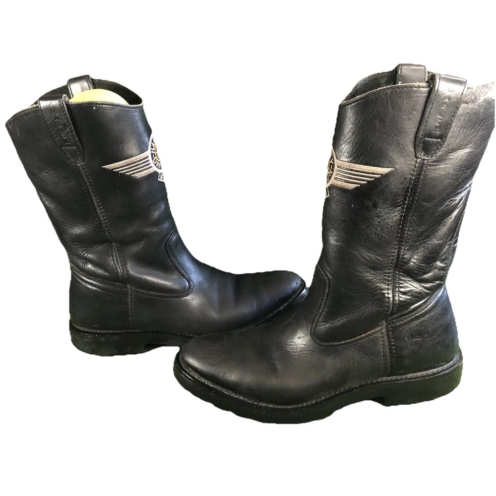 Vintage Harley Davidson USA Black Leather Motorcycle Cowboy Boots Mens 9
